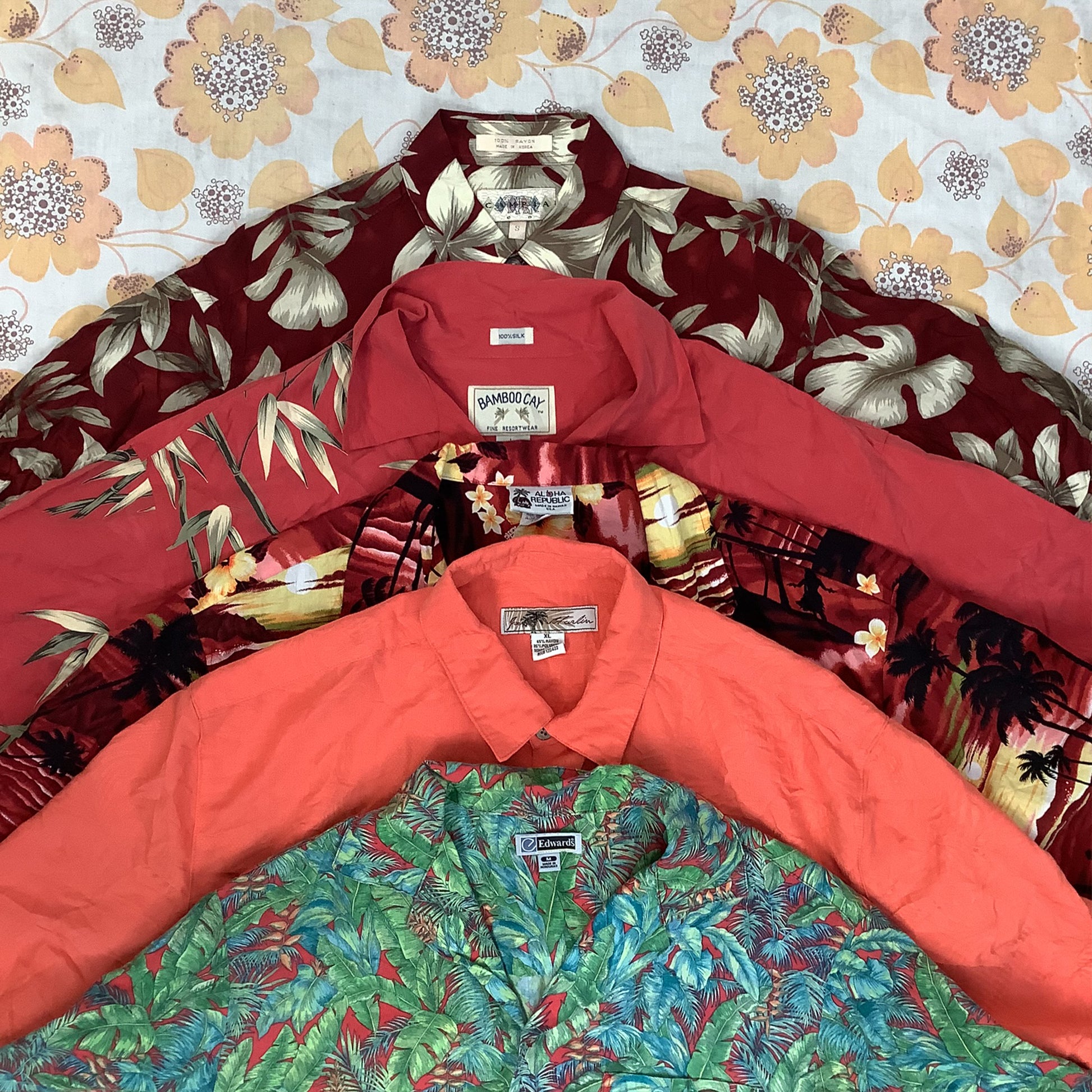 Wholesale vintage and secondhand mixed bundles of Hawaiian shirts. Choose from Grade A, B or ungraded to bulk buy per kilo, piece or bale. Handpick available in Sussex warehouse of Brighton's biggest vintage retailer or shop at kilo sale events.