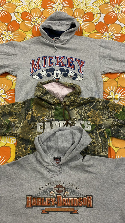 Wholesale vintage and secondhand mixed bundles of printed, sports & branded hoodies. Choose from Grade A, B or ungraded to bulk buy per kilo, piece or bale. Handpick available in Sussex warehouse of Brighton's biggest vintage retailer or shop at monthly kilo sale events.