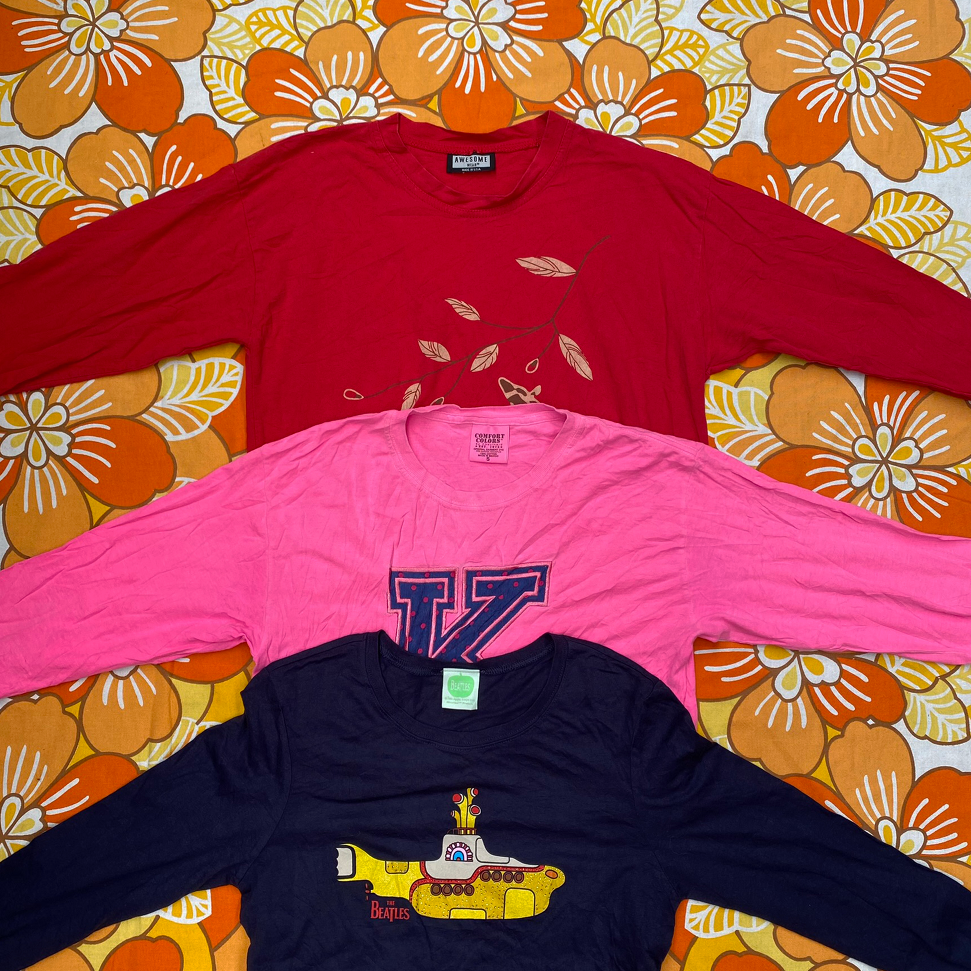 Wholesale vintage and secondhand mixed bundles of long sleeve T-shirts. Choose from Grade A, B or ungraded to bulk buy per kilo, piece or bale. Handpick available in Sussex warehouse of Brighton's biggest vintage retailer or shop at monthly kilo sale events.