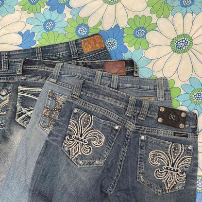 Y2K Embellished & Embroidered Jeans 10 Piece Wholesale Bundle 4 example pairs
