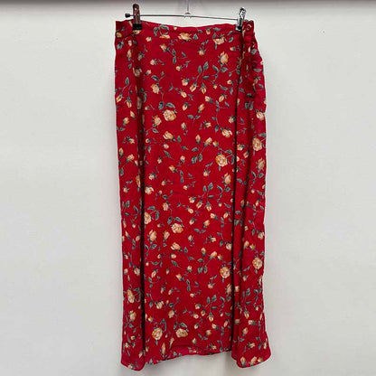 wholesale job lot of midi and knee length skirts - red floral skirt, example of what you might receive
