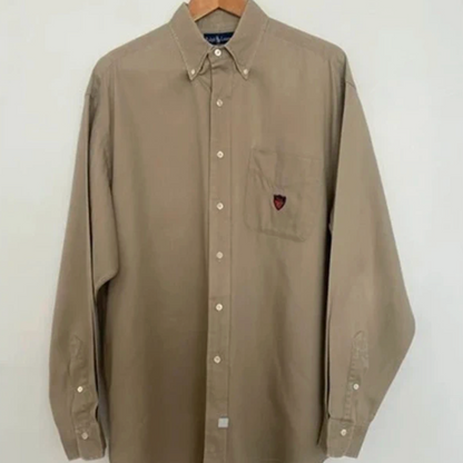 Unboxing of a 45kg vintage wholesale bale featuring mostly branded men’s long sleeve shirts from Ralph Lauren, Tommy Hilfiger, Columbia, and similar labels..